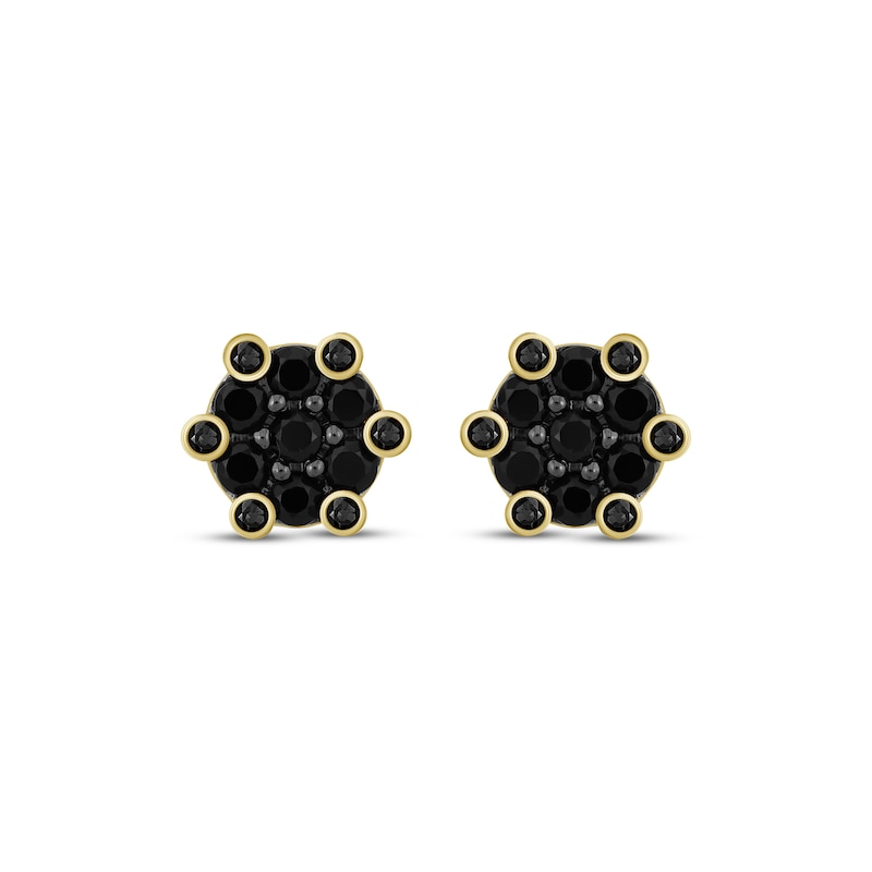 Main Image 2 of Men's Black Diamond Stud Earrings 1 ct tw 10K Yellow Gold