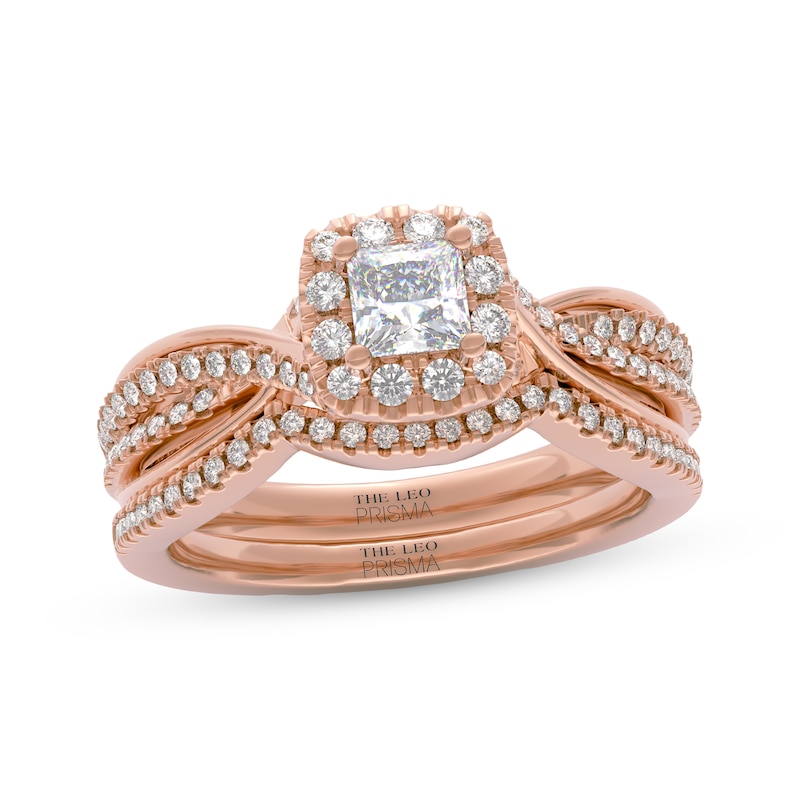 Main Image 1 of THE LEO Prisma Diamond Princess-Cut Halo Bridal Set 3/4 ct tw 14K Rose Gold