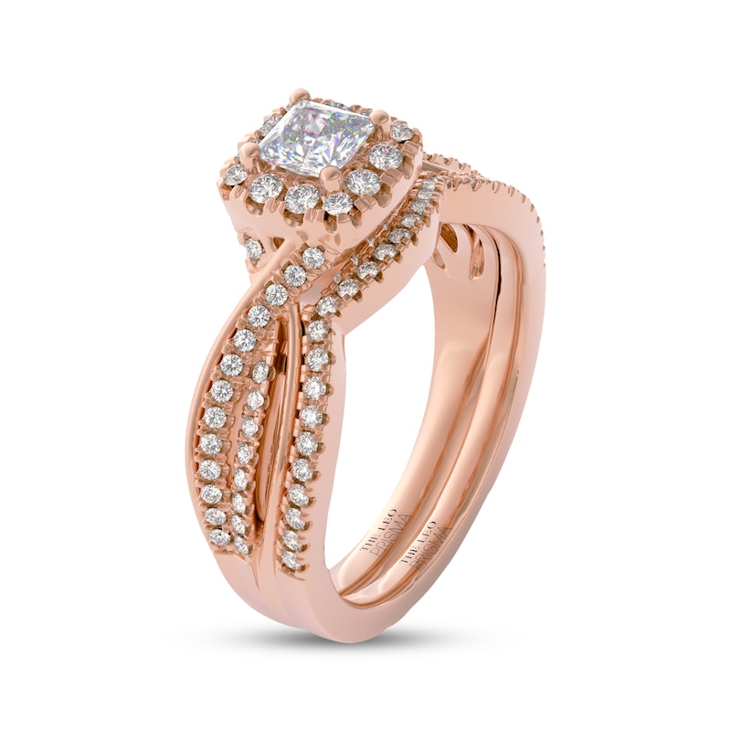 Main Image 2 of THE LEO Prisma Diamond Princess-Cut Halo Bridal Set 3/4 ct tw 14K Rose Gold