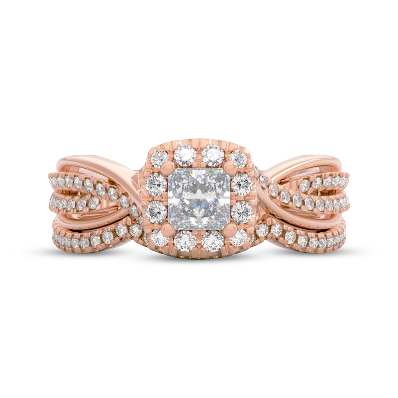 Main Image 3 of THE LEO Prisma Diamond Princess-Cut Halo Bridal Set 3/4 ct tw 14K Rose Gold