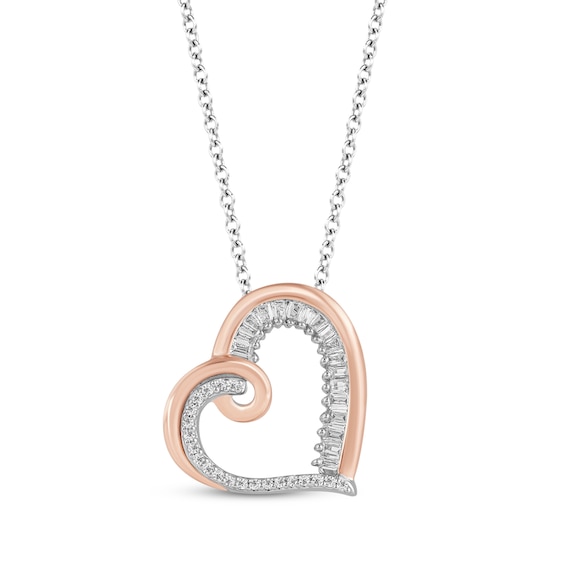 Hallmark Diamonds Tilted Heart Necklace 1/8 ct tw Sterling Silver & 10K Rose Gold 18"