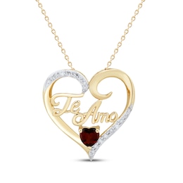 Garnet & Diamond "Te Amo" Heart Necklace 1/10 ct tw 14K Yellow Gold 18"