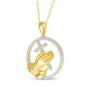 Thumbnail Image 2 of Diamond Cross & Praying Hands Circle Necklace 1/6 ct tw 14K Yellow Gold 18&quot;