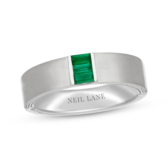 Neil Lane Men's Baguette-Cut Natural Emerald Wedding Band 14K White Gold