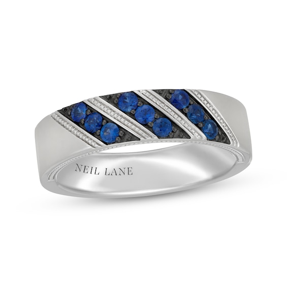 Neil Lane Men's Round-Cut Natural Blue Sapphire Wedding Band 14K White Gold