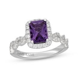 Neil Lane Radiant-Cut Amethyst & Diamond Halo Engagement Ring 1/2 ct tw 14K White Gold