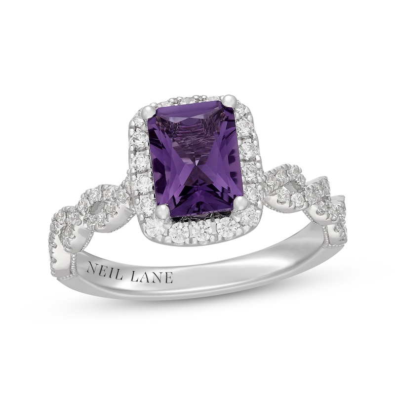 Main Image 1 of Neil Lane Radiant-Cut Amethyst & Diamond Halo Engagement Ring 1/2 ct tw 14K White Gold