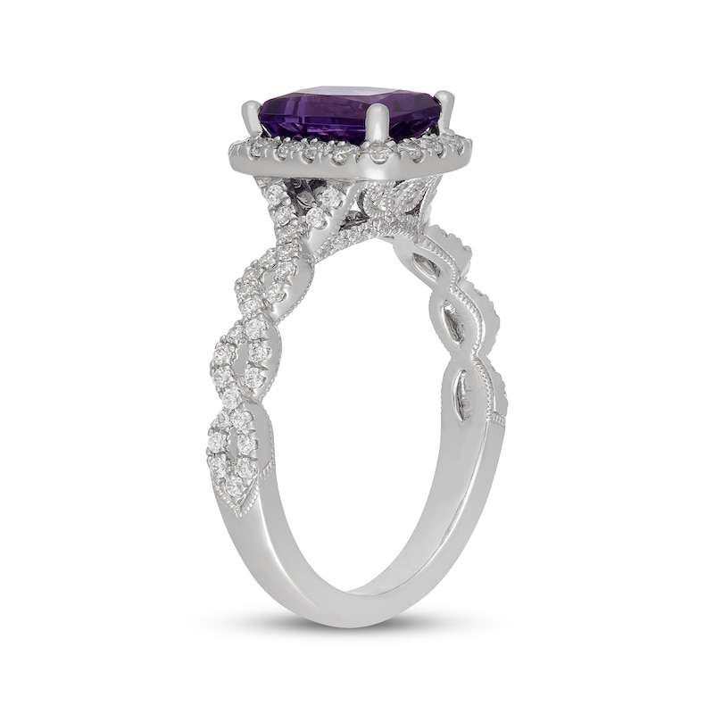 Main Image 2 of Neil Lane Radiant-Cut Amethyst & Diamond Halo Engagement Ring 1/2 ct tw 14K White Gold
