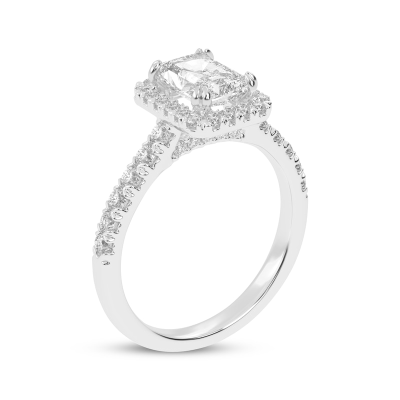 Main Image 2 of Lab-Grown Diamonds Emerald-Cut Halo Engagement Ring 1-1/2 ct tw 14K White Gold