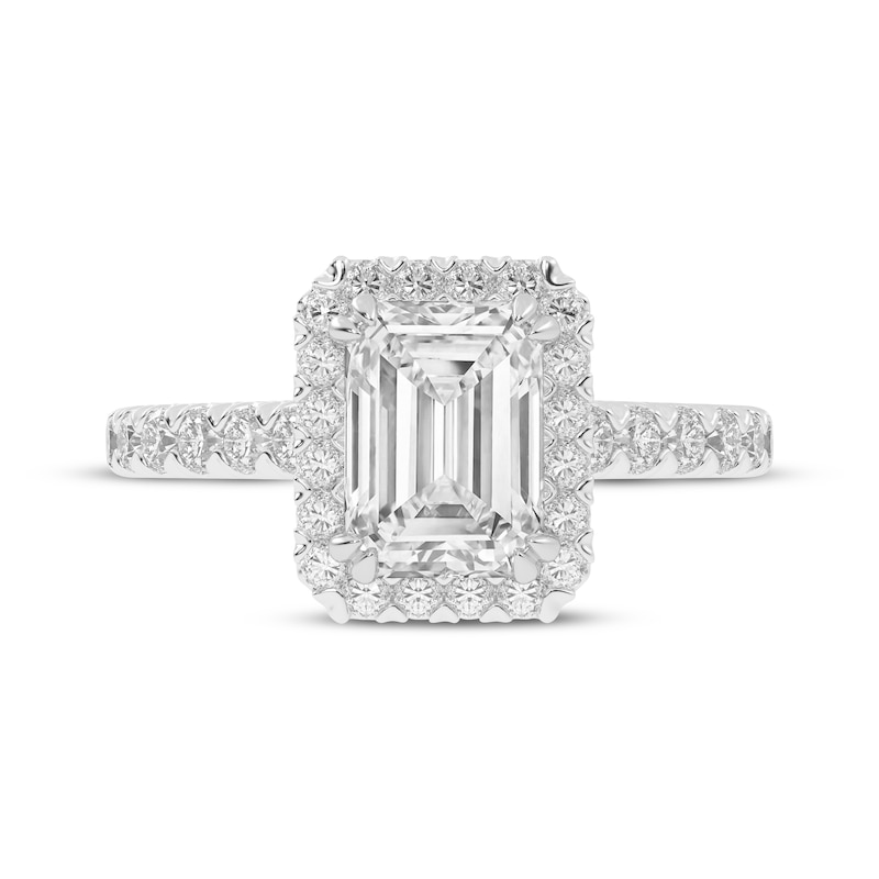 Main Image 3 of Lab-Grown Diamonds Emerald-Cut Halo Engagement Ring 1-1/2 ct tw 14K White Gold