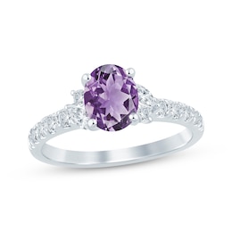Now + Forever Oval-Cut Amethyst & Diamond Engagement Ring 1/2 ct tw 14K White Gold