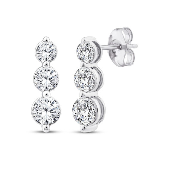 Memories, Moments, Magic Lab-Grown Diamond Three-Stone Drop Earrings 1 ct tw 14K White Gold