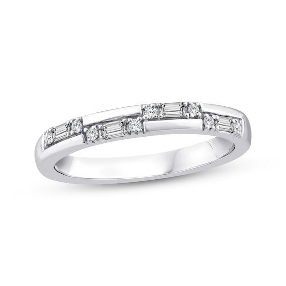 Now + Forever Baguette & Round-Cut Diamond Two-Row Anniversary Ring 1/6 ct tw 14K White Gold