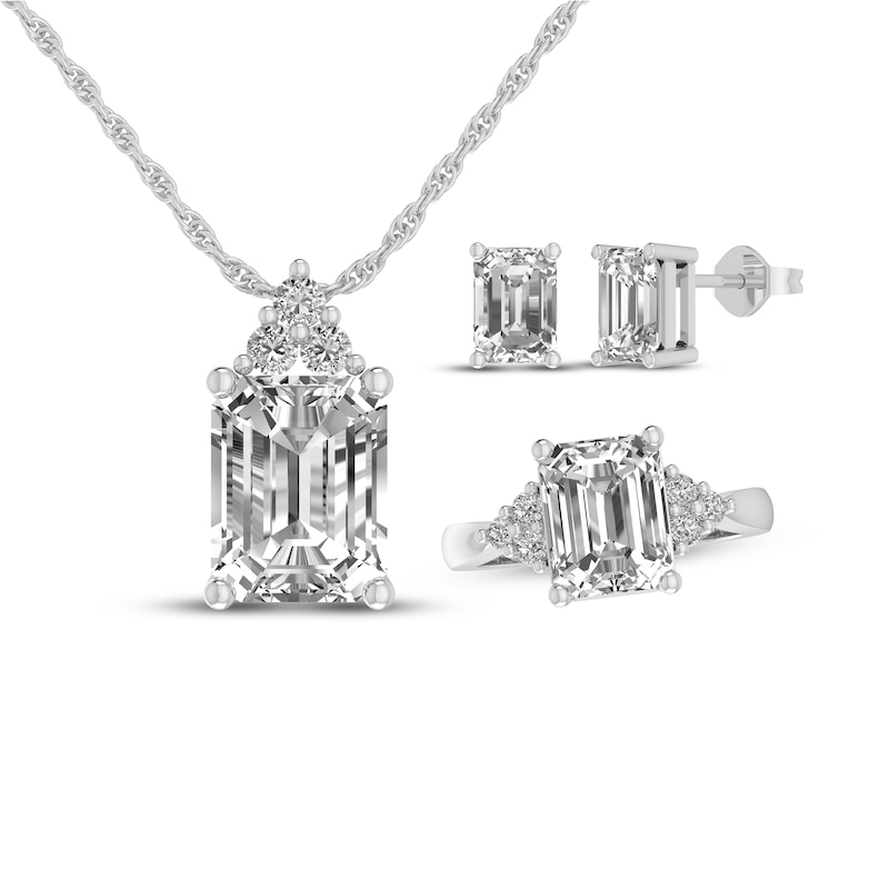 Main Image 1 of White Lab-Created Sapphire Necklace, Ring & Earrings Gift Set Sterling Silver