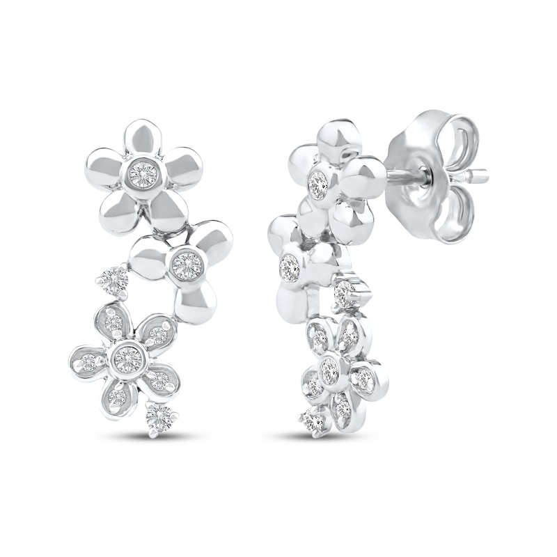 Main Image 1 of Diamond Flower Trio Earrings 1/8 ct tw 10K White Gold