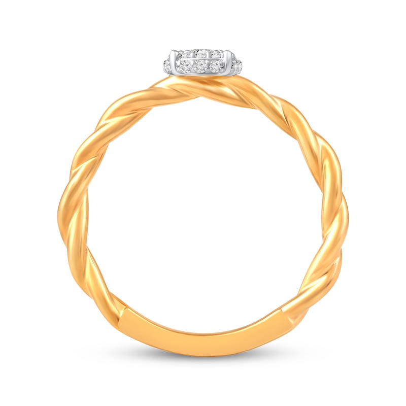 Main Image 3 of Round-Cut Diamond Halo Rope-Textured Shank Promise Ring 1/6 ct tw 10K Yellow Gold