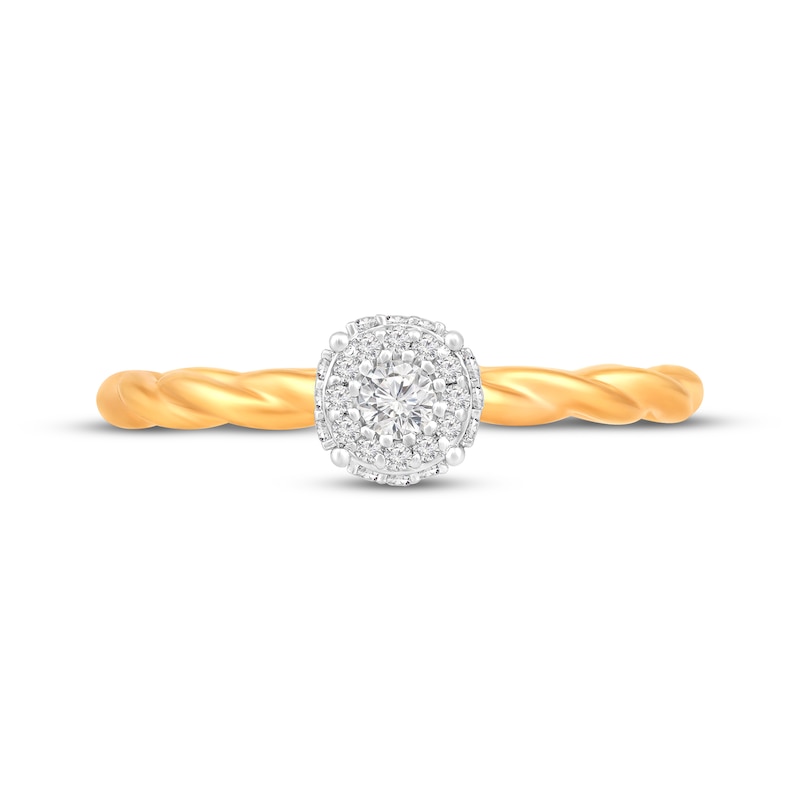 Main Image 4 of Round-Cut Diamond Halo Rope-Textured Shank Promise Ring 1/6 ct tw 10K Yellow Gold