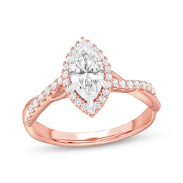 Now + Forever Lab-Grown Diamonds Marquise-Cut Halo Engagement Ring 1-1/4 ct tw 14K Rose Gold