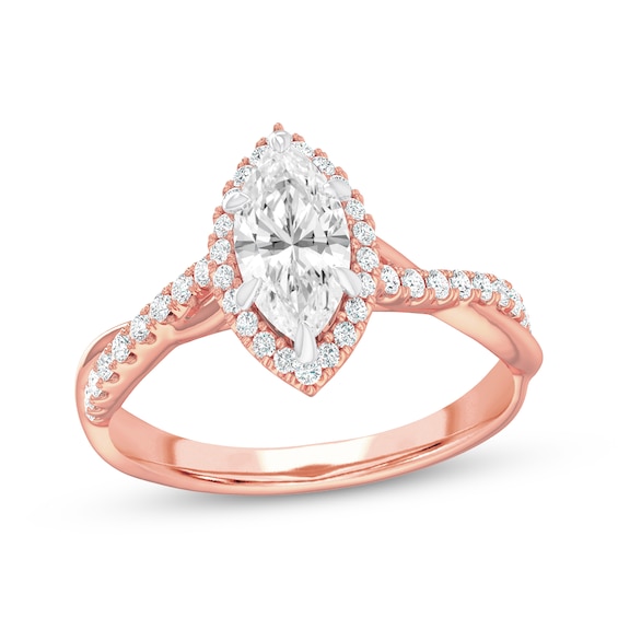 Now + Forever Lab-Grown Diamonds Marquise-Cut Halo Engagement Ring 1-1/4 ct tw 14K Rose Gold
