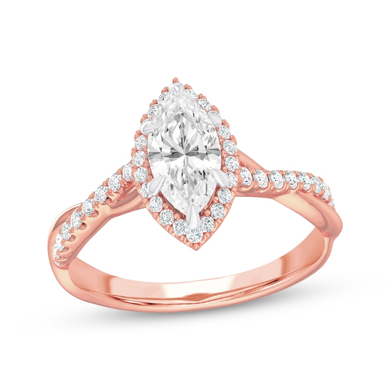 Main Image 1 of Now + Forever Lab-Grown Diamonds Marquise-Cut Halo Engagement Ring 1-1/4 ct tw 14K Rose Gold