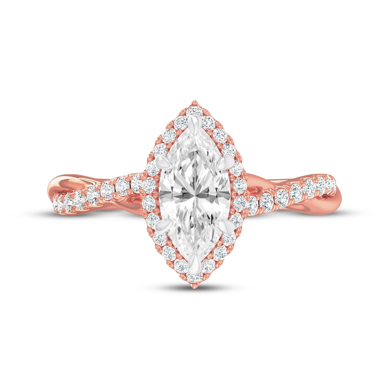 Main Image 3 of Now + Forever Lab-Grown Diamonds Marquise-Cut Halo Engagement Ring 1-1/4 ct tw 14K Rose Gold