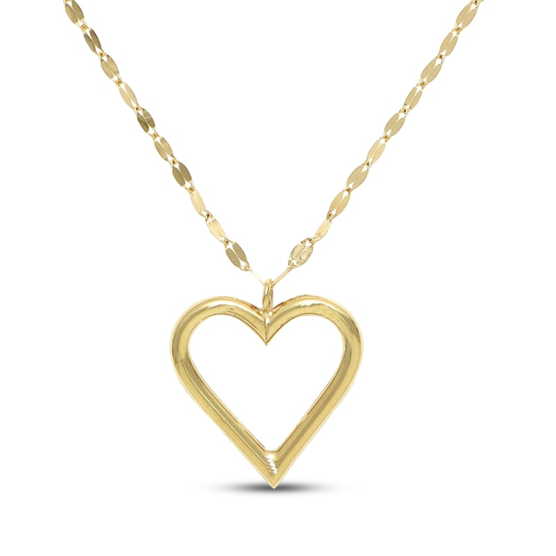 Main Image 1 of Open Heart Pendant Mirror Chain Necklace 10K Yellow Gold 18&quot;
