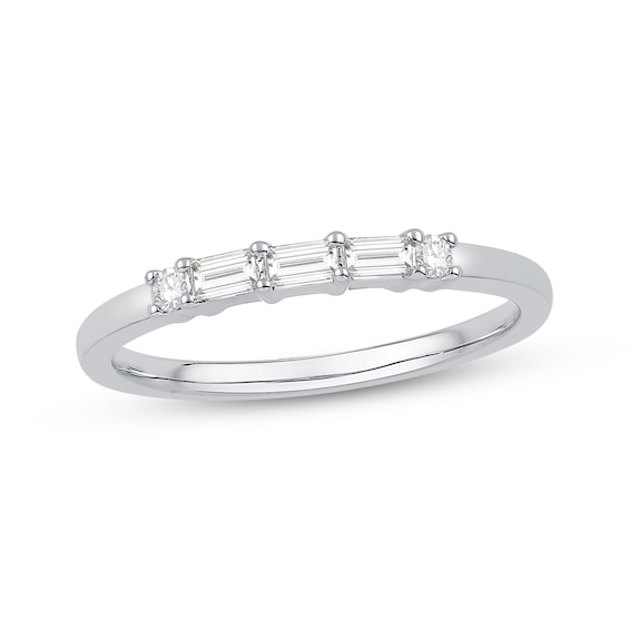 Now + Forever Baguette & Round-Cut Diamond Anniversary Ring 1/5 ct tw 10K White Gold