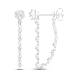 Diamond Halo Front-Back Chain Dangle Earrings 1/3 ct tw 10K White Gold