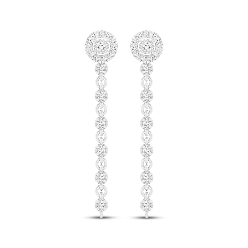 Main Image 2 of Diamond Halo Front-Back Chain Dangle Earrings 1/3 ct tw 10K White Gold