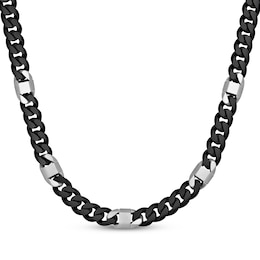 Curb Chain & Mariner Link Station Necklace 8mm Solid Stainless Steel & Black Ion Plating 24"