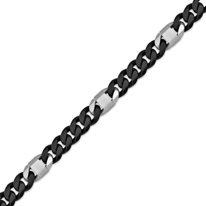 Main Image 2 of Curb Chain & Mariner Link Station Necklace 8mm Solid Stainless Steel & Black Ion Plating 24&quot;