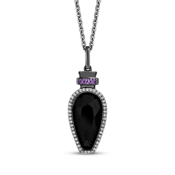 Disney Treasures Hocus Pocus Black Onyx, Amethyst & Diamond Potion Necklace 1/10 ct tw Black Rhodium Sterling Silver 19"