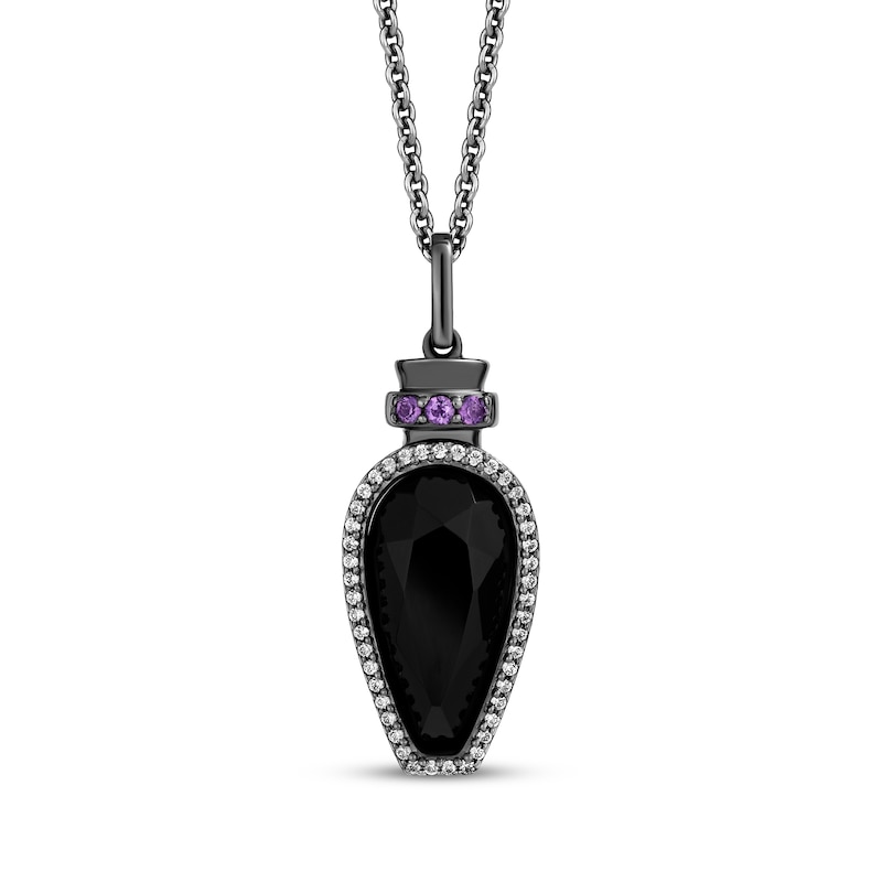 Main Image 1 of Disney Treasures Hocus Pocus Black Onyx, Amethyst & Diamond Potion Necklace 1/10 ct tw Black Rhodium Sterling Silver 19&quot;