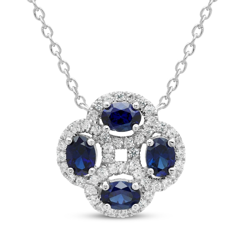 Main Image 1 of Blue & White Lab-Created Sapphire Flower Necklace Sterling Silver 17.25&quot;