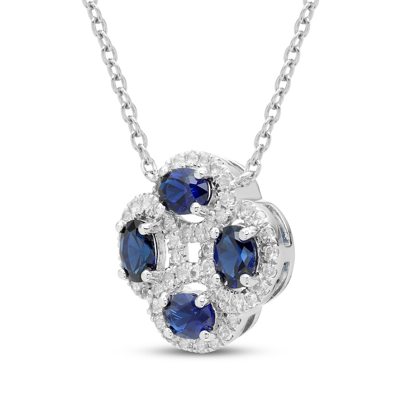 Main Image 2 of Blue & White Lab-Created Sapphire Flower Necklace Sterling Silver 17.25&quot;