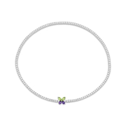 Marquise-Cut Peridot, Pear-Shaped Amethyst & White Lab-Created Sapphire Butterfly Necklace Sterling Silver 18"