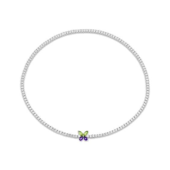 Marquise-Cut Peridot, Pear-Shaped Amethyst & White Lab-Created Sapphire Butterfly Necklace Sterling Silver 18"