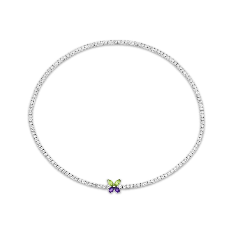 Main Image 1 of Marquise-Cut Peridot, Pear-Shaped Amethyst & White Lab-Created Sapphire Butterfly Necklace Sterling Silver 18&quot;