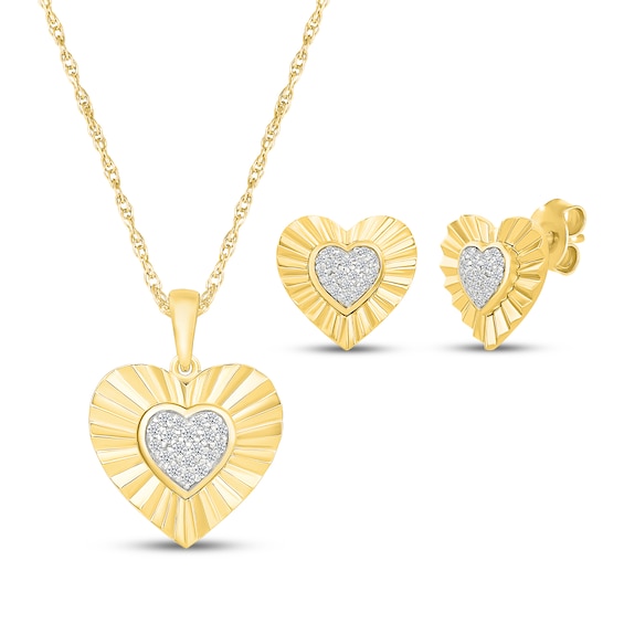 Multi-Diamond Textured Heart Gift Set 1/3 ct tw 10K Yellow Gold