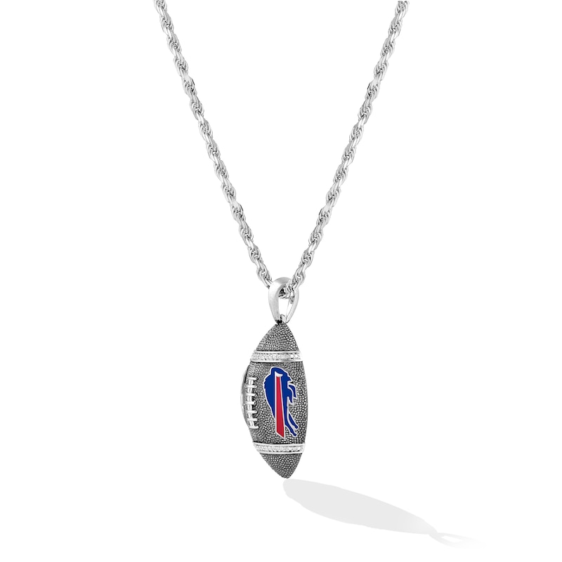 Main Image 3 of True Fans Buffalo Bills 1/20 CT. T.W. Diamond Vertical Football Necklace in Sterling Silver