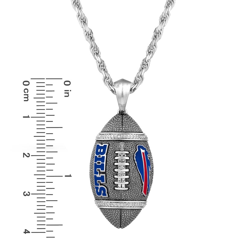 Main Image 4 of True Fans Buffalo Bills 1/20 CT. T.W. Diamond Vertical Football Necklace in Sterling Silver