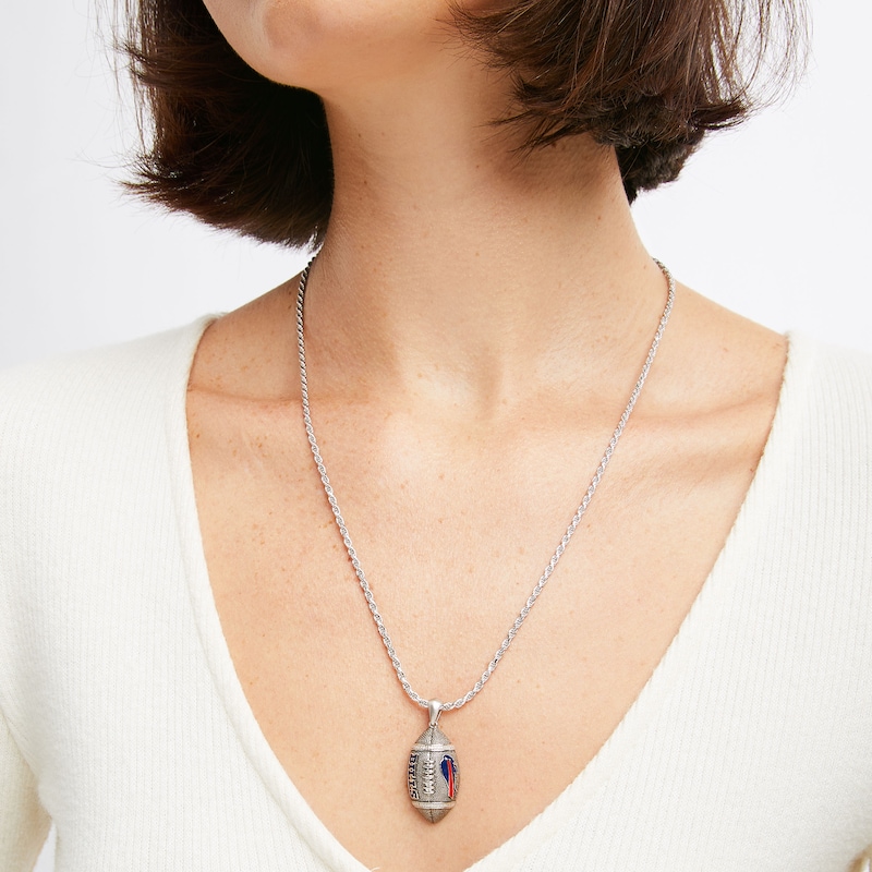 Main Image 5 of True Fans Buffalo Bills 1/20 CT. T.W. Diamond Vertical Football Necklace in Sterling Silver