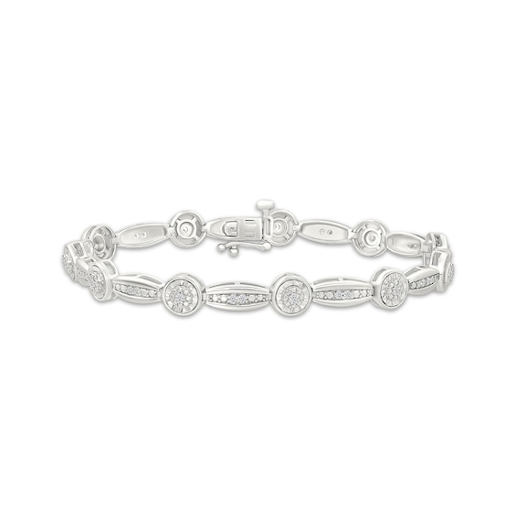 Diamond Circle & Boat Link Bracelet 1/4 ct tw Sterling Silver 7"