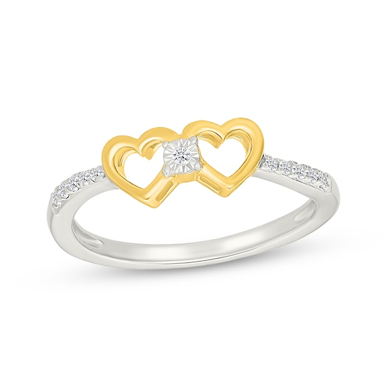 Diamond Double Heart Ring 1/15 ct tw Sterling Silver & 10K Yellow Gold