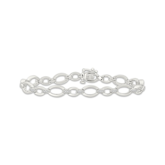 Diamond Alternating Oval Link Bracelet 1/4 ct tw Sterling Silver 7.25"
