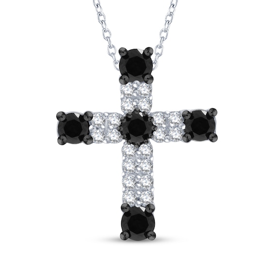 Black & White Diamond Cross Necklace 1/2 ct tw Sterling Silver 18"
