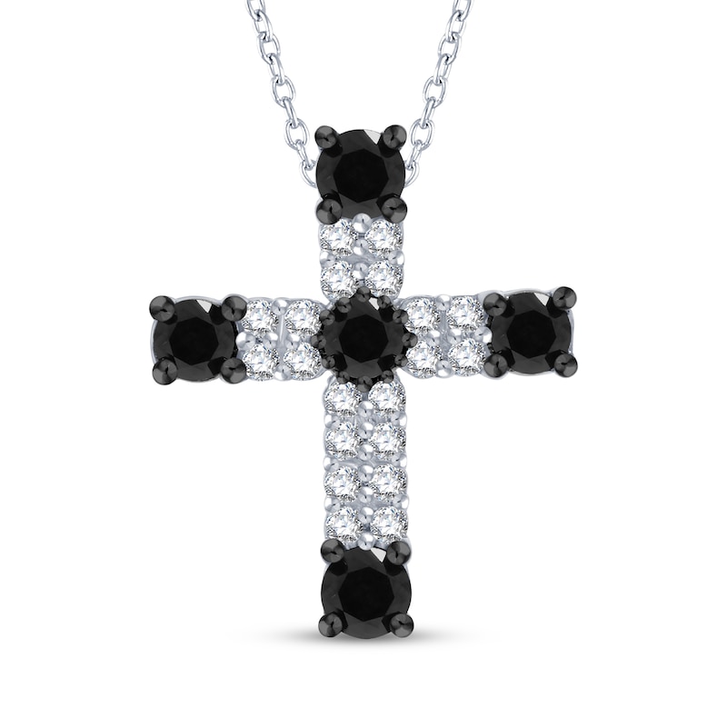 Main Image 1 of Black & White Diamond Cross Necklace 1/2 ct tw Sterling Silver 18&quot;