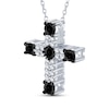 Thumbnail Image 2 of Black & White Diamond Cross Necklace 1/2 ct tw Sterling Silver 18&quot;