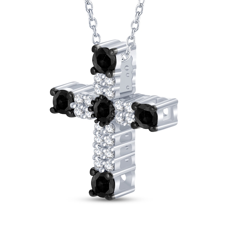 Main Image 2 of Black & White Diamond Cross Necklace 1/2 ct tw Sterling Silver 18&quot;