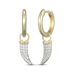 Men's Diamond Horn Hoop Drop Earrings 1/5 ct tw 10K Yellow Gold
